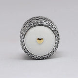 Enamel&Crystal Beads Precious Heart Charm 925 Silver Bracelet Bangle DIY