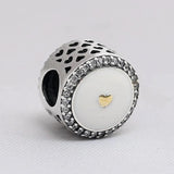 Enamel&Crystal Beads Precious Heart Charm 925 Silver Bracelet Bangle DIY