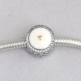 Enamel&Crystal Beads Precious Heart Charm 925 Silver Bracelet Bangle DIY