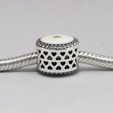 Enamel&Crystal Beads Precious Heart Charm 925 Silver Bracelet Bangle DIY