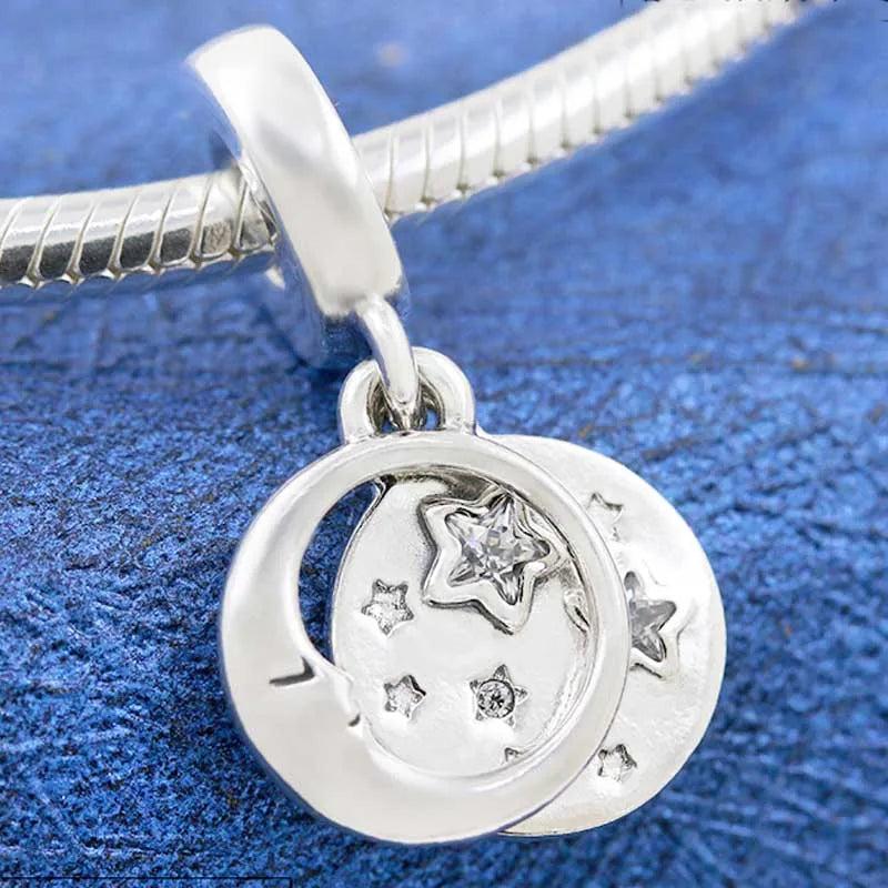 Moon & Stars Crystal Pendant Beads for 925 Silver Bracelet