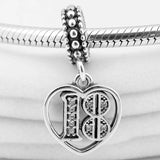Alphabet & Numbers 18 Years Of Love Heart Pendant Beads