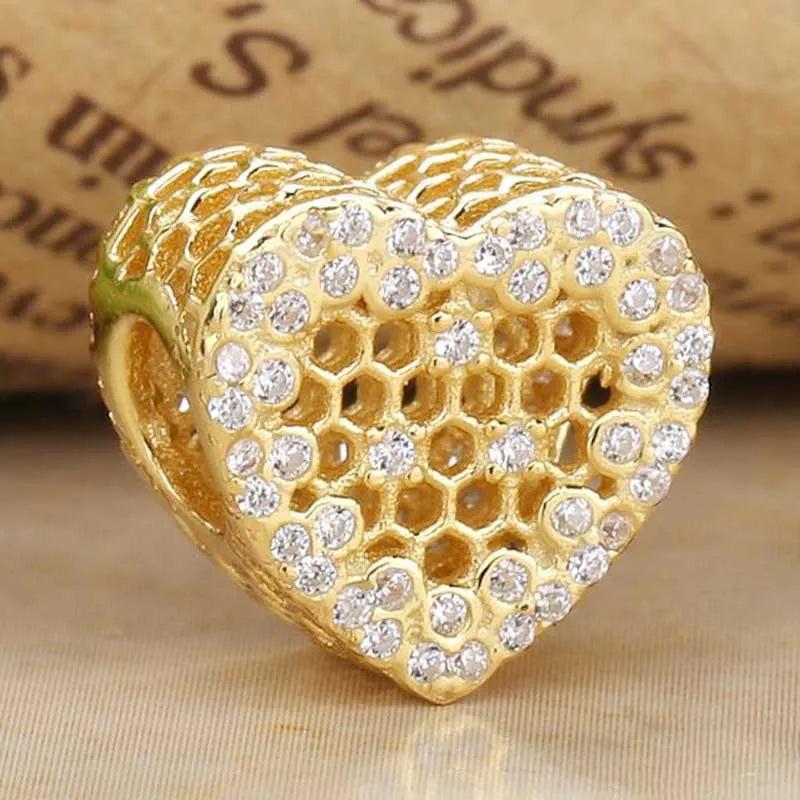 Openwork Honeycomb Lace Crystal Beads 925 Silver Charm Bracelet DIY
