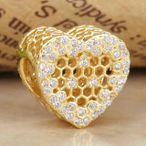 Openwork Honeycomb Lace Crystal Beads 925 Silver Charm Bracelet DIY
