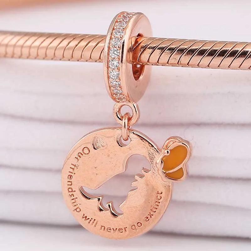 Rose Dino & Yellow Enamel Butterfly Beads for 925 Silver Bracelet