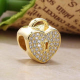 Openwork Hearts Lock Crystal Beads 925 Silver Charm Bracelet