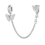 925 Silver Flower & Bird Bead Butterfly Charms Bracelet Bangle Enamel Jewelry