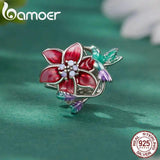 925 Silver Flower & Bird Bead Butterfly Charms Bracelet Bangle Enamel Jewelry