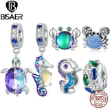 925 Silver Sea Animals Charm Bead Seahorse Turtle Crab Pendant