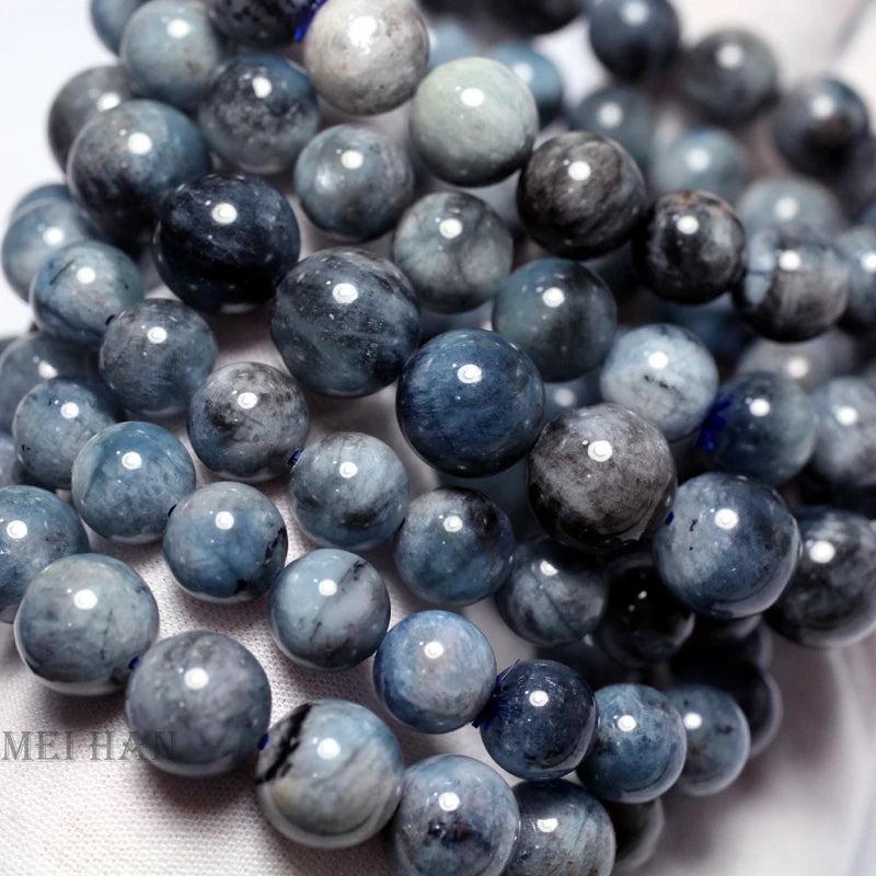 Meihan Devil Aquamarine Round Beads Bracelet Gemstone for DIY