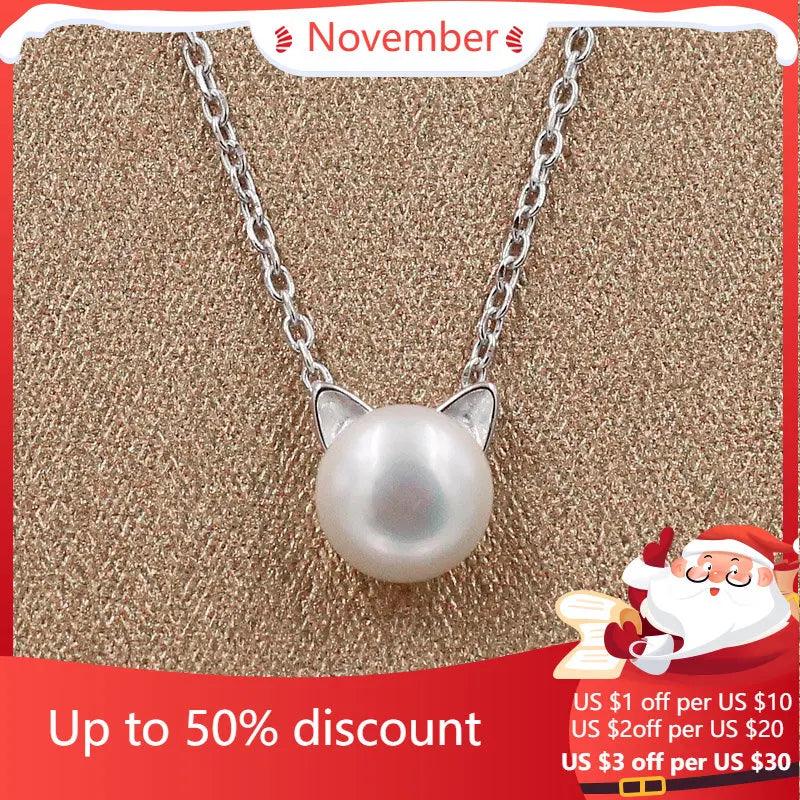 Sterling Silver Cat Pearl Necklaces & Pendants for Women