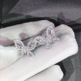 Silver Butterfly Stud Earrings with Zircon Stone