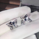 Silver Butterfly Stud Earrings with Zircon Stone