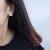 Silver Butterfly Stud Earrings with Zircon Stone