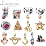 Winter S925 Silver Star Pendant Christmas Charm Pendant Rose Bell