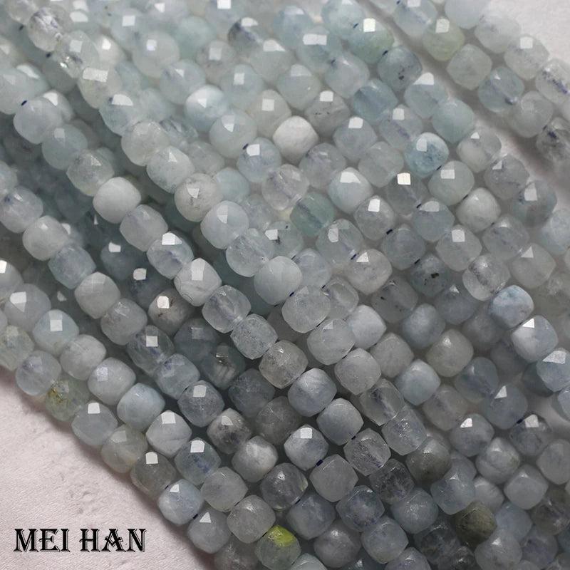 Meihan Natural Aquamarine 4.5-5mm Faceted Cube Charm Stone Beads