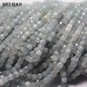 Meihan Natural Aquamarine 4.5-5mm Faceted Cube Charm Stone Beads