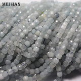 Meihan Natural Aquamarine 4.5-5mm Faceted Cube Charm Stone Beads