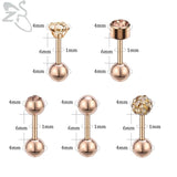 5 Pairs Women Rose Plated Ball Cartilage Studs Earrings Set CZ Stainless Steel