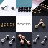 5 Pairs Women Rose Plated Ball Cartilage Studs Earrings Set CZ Stainless Steel