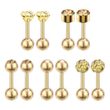 5 Pairs Women Rose Plated Ball Cartilage Studs Earrings Set CZ Stainless Steel