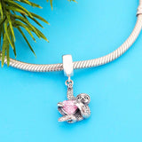 925 Silver Monkey Charm Bead Pink Heart Zirconia Stone