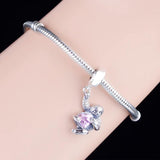 925 Silver Monkey Charm Bead Pink Heart Zirconia Stone