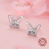 925 Silver Butterfly Sweet Stud Earrings Anti-allergy Fine Jewelry
