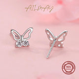 925 Silver Butterfly Sweet Stud Earrings Anti-allergy Fine Jewelry