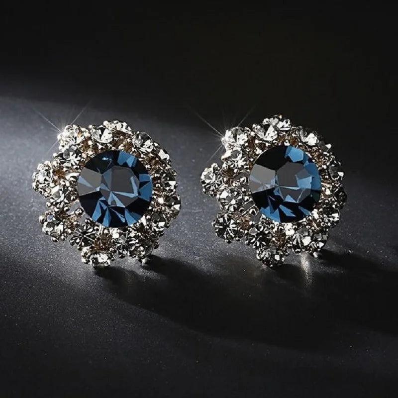 Sapphire Crystal Snowflake Earrings Engagement Princess Jewelry