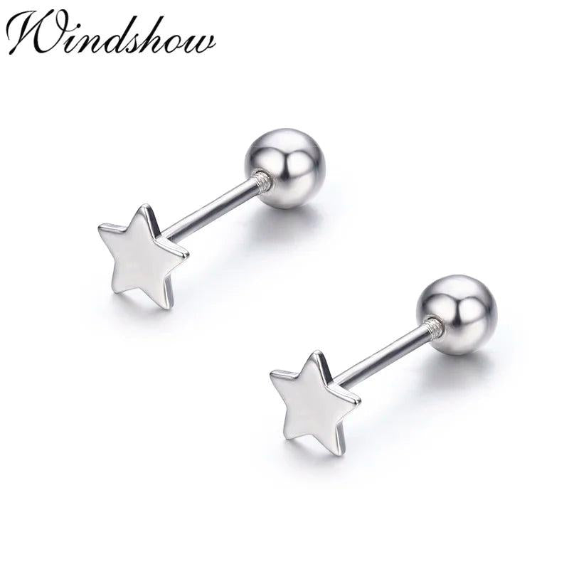 925 Silver Star Stud Earrings Screw Back