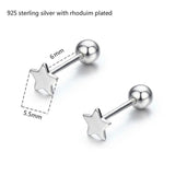 925 Silver Star Stud Earrings Screw Back