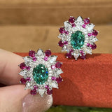 Vintage Lab Emerald Silver Earrings Dazzling Moissanite Ear Stud