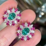 Vintage Lab Emerald Silver Earrings Dazzling Moissanite Ear Stud