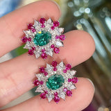 Vintage Lab Emerald Silver Earrings Dazzling Moissanite Ear Stud