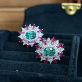 Vintage Lab Emerald Silver Earrings Dazzling Moissanite Ear Stud