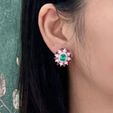 Vintage Lab Emerald Silver Earrings Dazzling Moissanite Ear Stud
