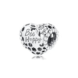 925 Silver Bee Happy Honeycomb Heart Charm for Bracelets Necklaces