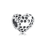 925 Silver Bee Happy Honeycomb Heart Charm for Bracelets Necklaces