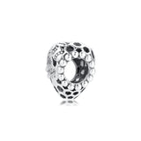 925 Silver Bee Happy Honeycomb Heart Charm for Bracelets Necklaces