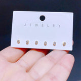 6pcs Clear Cubic Zirconia Stud Earrings Set Gold/Silver Unisex Jewelry