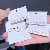 6pcs Clear Cubic Zirconia Stud Earrings Set Gold/Silver Unisex Jewelry