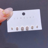 6pcs Clear Cubic Zirconia Stud Earrings Set Gold/Silver Unisex Jewelry