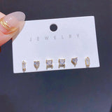 6pcs Clear Cubic Zirconia Stud Earrings Set Gold/Silver Unisex Jewelry