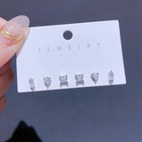 6pcs Clear Cubic Zirconia Stud Earrings Set Gold/Silver Unisex Jewelry