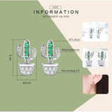 925 Silver Green Cactus Plant Stud Earrings CZ Jewelry