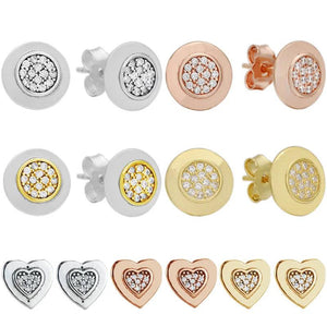 925 Silver Rose Gold Heart Earring Crystal Women DIY Jewelry