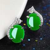 Green Jade Chalcedony Round Earrings 925 Silver