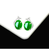 Green Jade Chalcedony Round Earrings 925 Silver
