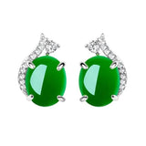 Green Jade Chalcedony Round Earrings 925 Silver